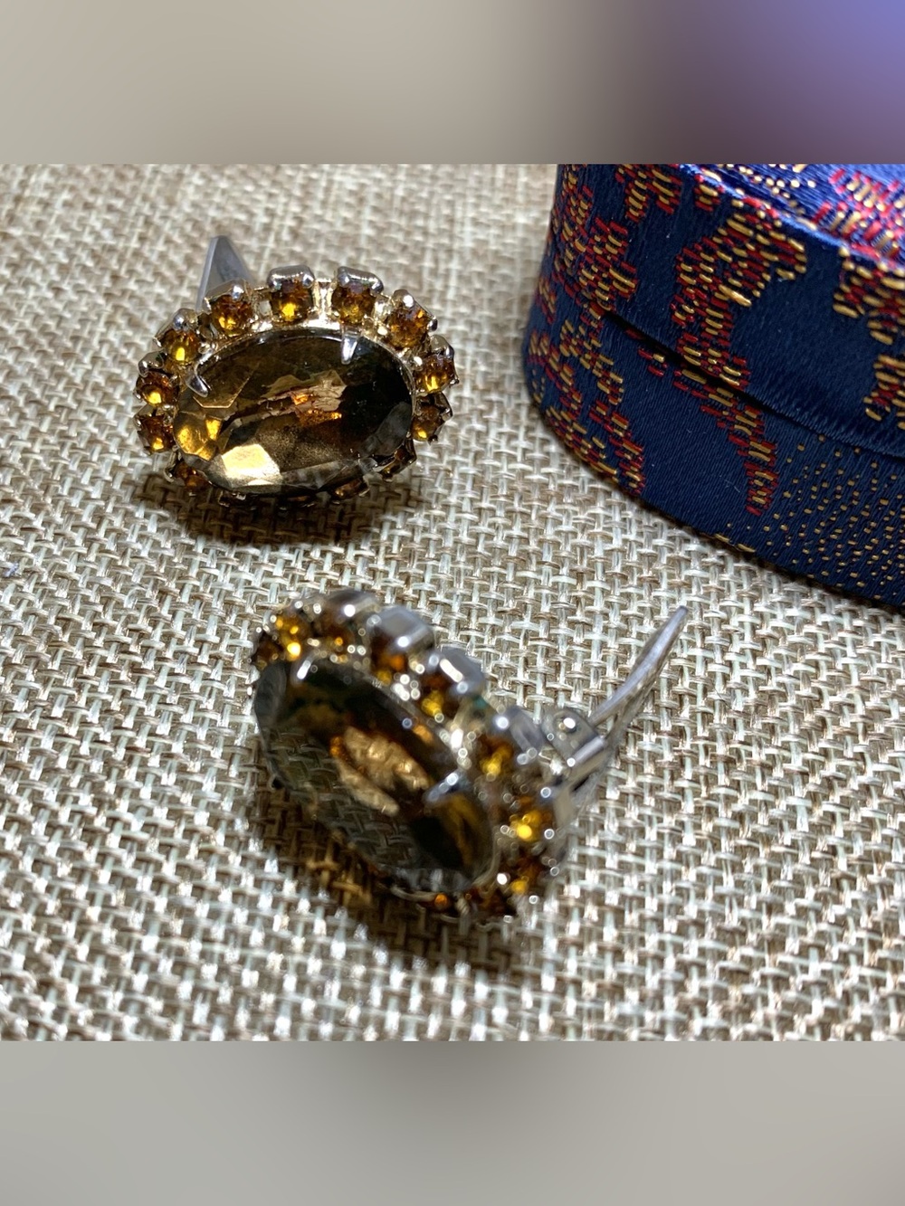 Oval Glass Smoky Topaz Halo Clip Earrings - Picture 3 of 4